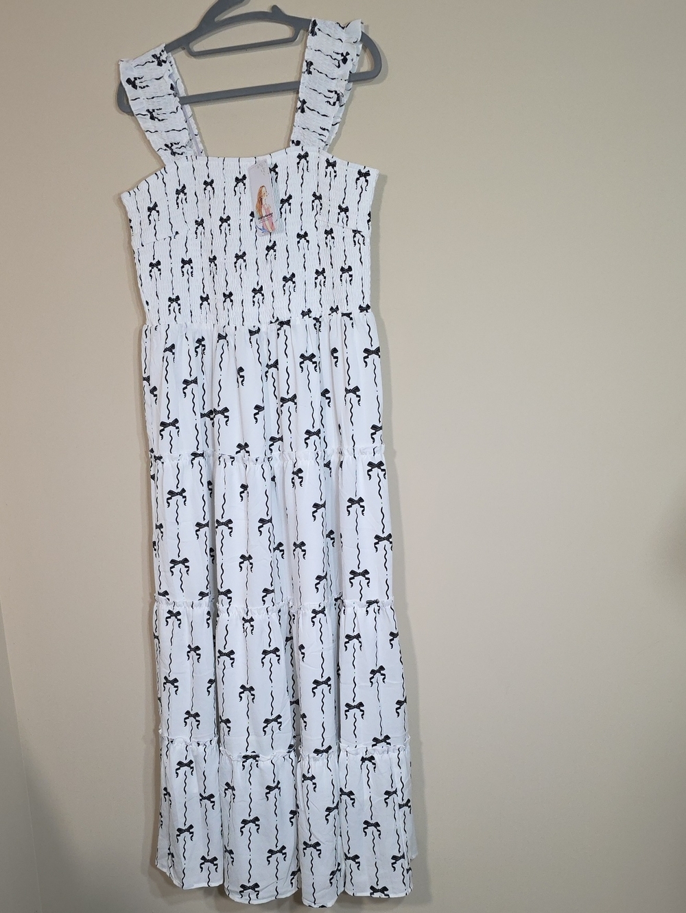 PrettyGarden NWT Bow Print Smocked Maxi Dress | Size Large - Picture 2 of 5